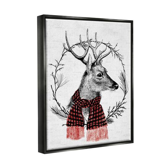 Stupell Industries Deer Winter Botanical Wreath Framed Floater Canvas Wall Art